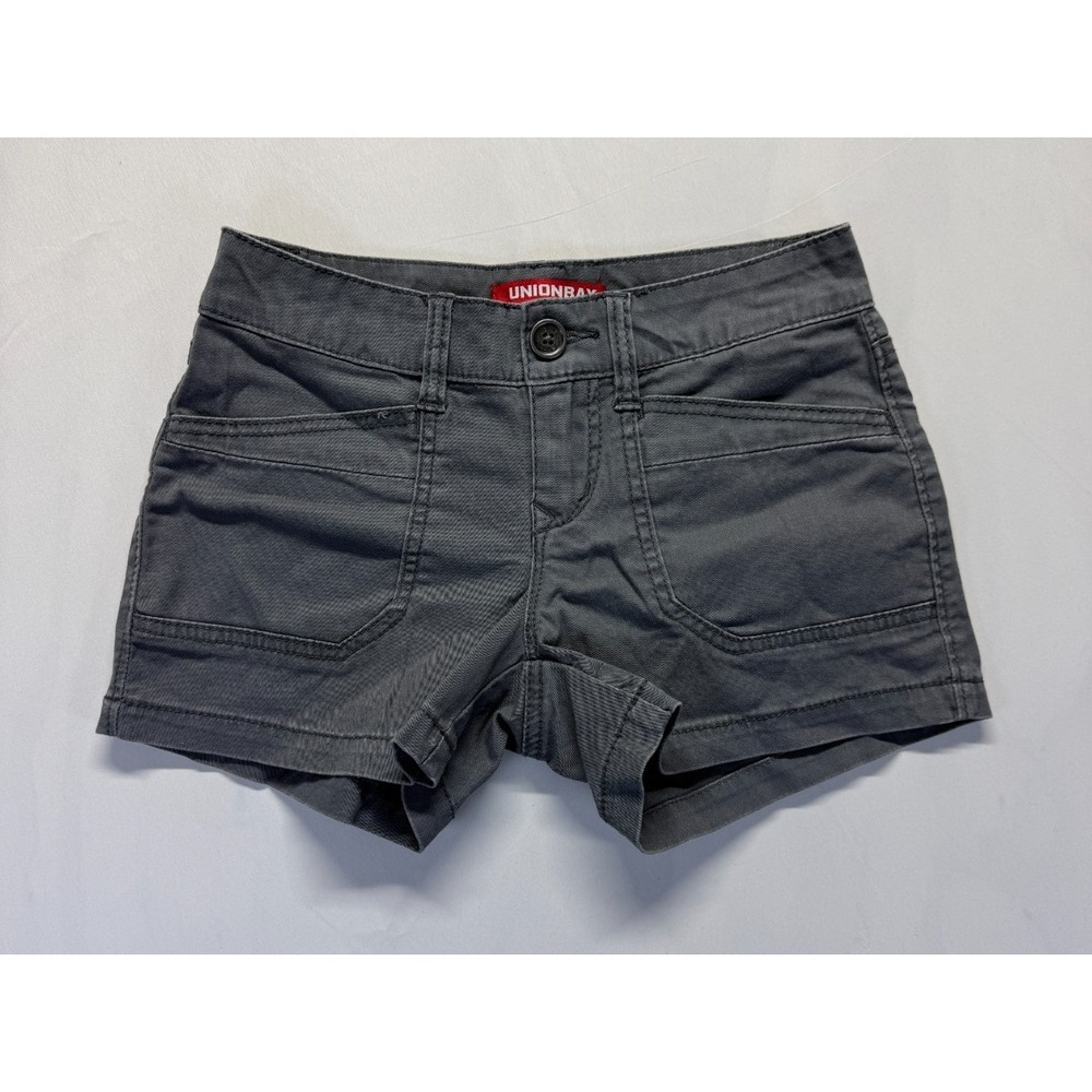 Unionbay Delaney Stretch Shorts Women 0 Gray Cotton‎ Twill Logo Low Rise Casual